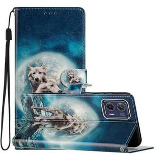 For Motorola Moto G73 Colored Drawing Leather Phone Case(Twin Wolves)