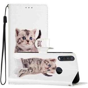 For Motorola Moto One Action Colored Drawing Leather Phone Case(Little Tabby Cat)
