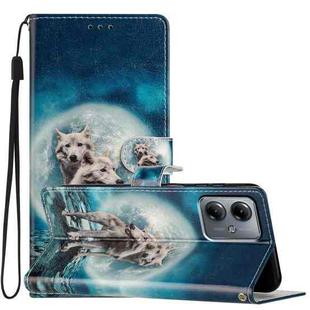 For Motorola Moto G14 Colored Drawing Leather Phone Case(Twin Wolves)