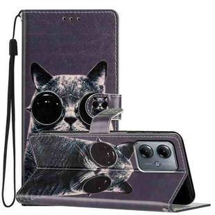 For Motorola Moto G14 Colored Drawing Leather Phone Case(Sunglasses Cat)