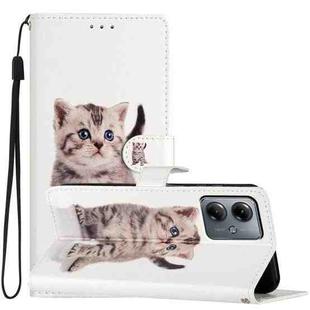 For Motorola Moto G14 Colored Drawing Leather Phone Case(Little Tabby Cat)