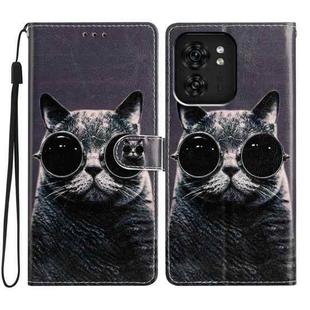 For Motorola Edge 40 Colored Drawing Leather Phone Case(Sunglasses Cat)