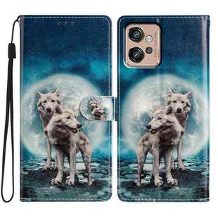 For Motorola Moto G32 Colored Drawing Leather Phone Case(Twin Wolves)