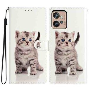 For Motorola Moto G32 Colored Drawing Leather Phone Case(Little Tabby Cat)