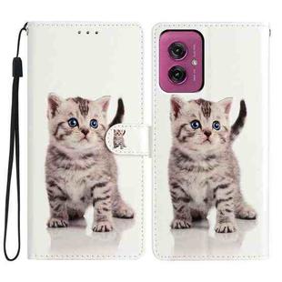 For Motorola Moto G55 Colored Drawing Leather Phone Case(Little Tabby Cat)