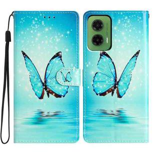 For Motorola Moto G35 Colored Drawing Leather Phone Case(Blue Butterfly)