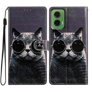 For Motorola Moto G35 Colored Drawing Leather Phone Case(Sunglasses Cat)