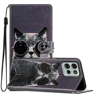 For Motorola Moto G75 5G Colored Drawing Leather Phone Case(Sunglasses Cat)