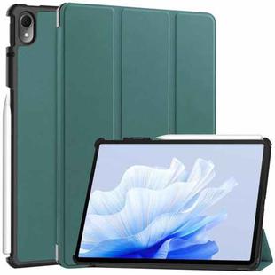 For Huawei Matepad Air Custer Pure Color 3-Fold Holder Smart Leather Tablet Case(Dark Green)