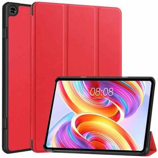 For Teclast T50  Custer Pure Color 3-Fold Holder Smart Leather Tablet Case(Red)