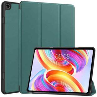 For Teclast T50  Custer Pure Color 3-Fold Holder Smart Leather Tablet Case(Dark Green)
