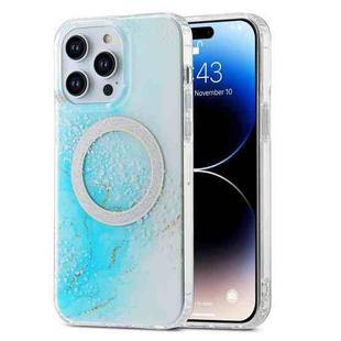 For iPhone 14 Pro Dual-side IMD Marble Magsafe Phone Case(Sky Blue)
