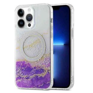 For iPhone 13 Pro Dual-side IMD Marble Magsafe Phone Case(White Purple)