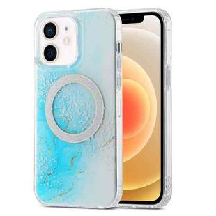 For iPhone 12 Dual-side IMD Marble Magsafe Phone Case(Sky Blue)
