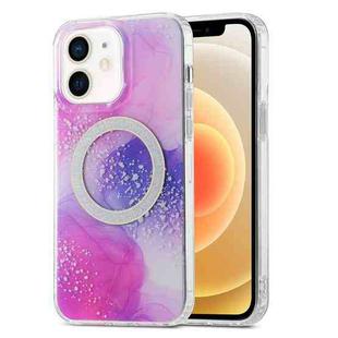 For iPhone 12 Dual-side IMD Marble Magsafe Phone Case(Smudged Purple)