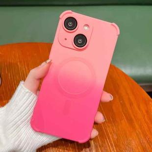 For iPhone 14 Plus Four-Corner Shockproof Gradient TPU Phone Case(Pink Red)