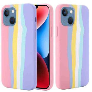 For iPhone 15 Rainbow Liquid Silicone Phone Case(Pink)