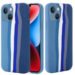 For iPhone 15 Plus Rainbow Liquid Silicone Phone Case(Blue)