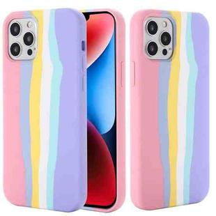 For iPhone 15 Pro Rainbow Liquid Silicone Phone Case(Pink)