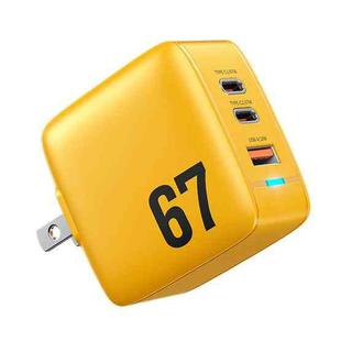 WK WP-U141 67W USB+Double USB-C / Type-C GaN Charger, Plug:US Plug(Yellow)