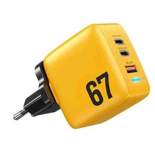 WK WP-U141 67W USB+Double USB-C / Type-C GaN Charger, Plug:EU Plug(Yellow)