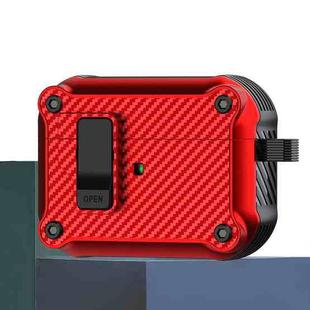 For AirPods Pro Carbon Fiber Magnetic Automatic Switch Earphone Protective Case(Red)