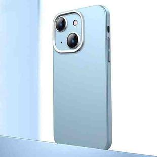 For iPhone 14 Frosted Metal Material Phone Case with Lens Protection(Light Blue)