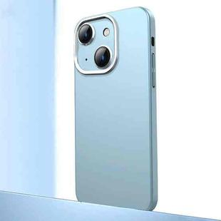 For iPhone 14 Plus Frosted Metal Material Phone Case with Lens Protection(Light Blue)