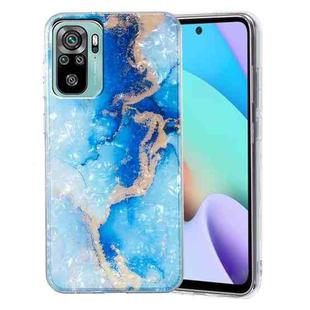 For Xiaomi Redmi Note 10 IMD Shell Pattern TPU Phone Case(Blue Gold Marble)