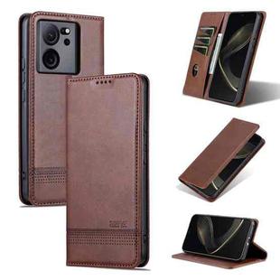 For Xiaomi Redmi K60 Ultra/Mi 13T/13T Pro AZNS Magnetic Calf Texture Flip Leather Phone Case(Dark Brown)