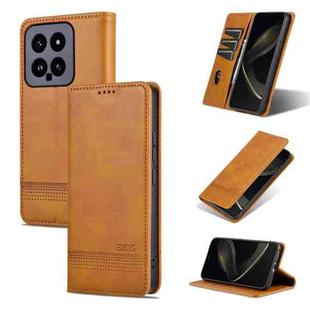 For Xiaomi 14 AZNS Magnetic Calf Texture Flip Leather Phone Case(Light Brown)