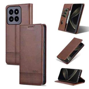 For Xiaomi 14 Pro AZNS Magnetic Calf Texture Flip Leather Phone Case(Dark Brown)