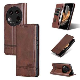 For Xiaomi 14 Ultra AZNS Magnetic Calf Texture Flip Leather Phone Case(Dark Brown)