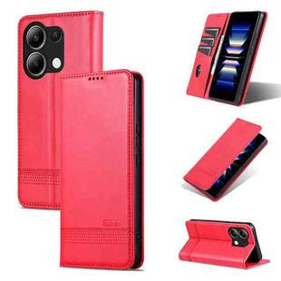 For Xiaomi Redmi Note 13 4G AZNS Magnetic Calf Texture Flip Leather Phone Case(Red)