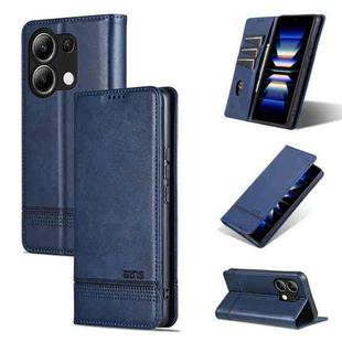 For Xiaomi Redmi Note 13 4G AZNS Magnetic Calf Texture Flip Leather Phone Case(Dark Blue)