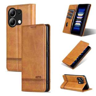 For Xiaomi Redmi Note 13 4G AZNS Magnetic Calf Texture Flip Leather Phone Case(Light Brown)