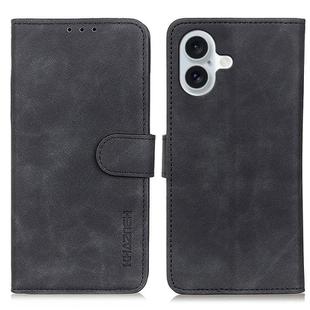 For iPhone 16 KHAZNEH Retro Texture Leather Phone Case(Black)
