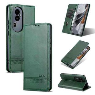 For OPPO  Reno10 AZNS Magnetic Calf Texture Flip Leather Phone Case(Dark Green)