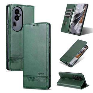For OPPO Reno10 Pro AZNS Magnetic Calf Texture Flip Leather Phone Case(Dark Green)