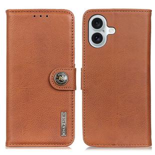 For iPhone 16 KHAZNEH Cowhide Texture Horizontal Flip Leather Phone Case(Brown)