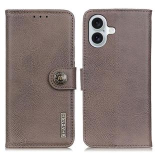 For iPhone 16 KHAZNEH Cowhide Texture Horizontal Flip Leather Phone Case(Khaki)