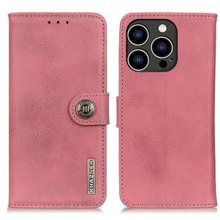 For iPhone 16 Pro KHAZNEH Cowhide Texture Horizontal Flip Leather Phone Case(Pink)