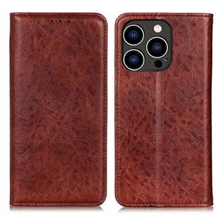 For iPhone 16 Pro Magnetic Crazy Horse Texture Horizontal Flip Leather Phone Case(Brown)