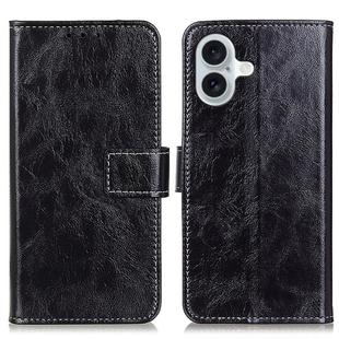 For iPhone 16 Plus Retro Crazy Horse Texture Horizontal Flip Leather Phone Case(Black)
