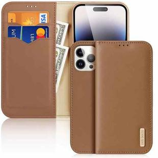 For iPhone 15 Pro Max DUX DUCIS Hivo Series Cowhide + PU + TPU Flip Phone Case(Brown)