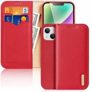 For iPhone 15 Plus DUX DUCIS Hivo Series Cowhide + PU + TPU Flip Phone Case(Red)