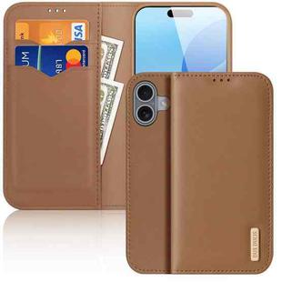 For iPhone 16 Plus DUX DUCIS Hivo Series Cowhide + PU + TPU Flip Phone Case(Brown)