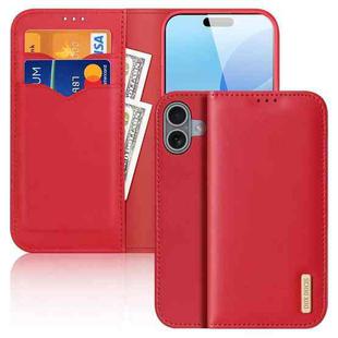 For iPhone 16 Plus DUX DUCIS Hivo Series Cowhide + PU + TPU Flip Phone Case(Red)