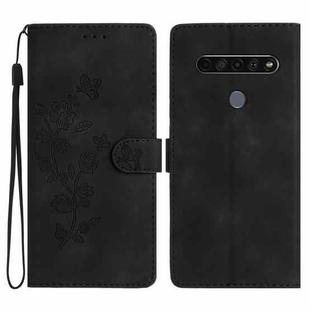 For LG K51S Flower Butterfly Embossing Pattern Leather Phone Case(Black)