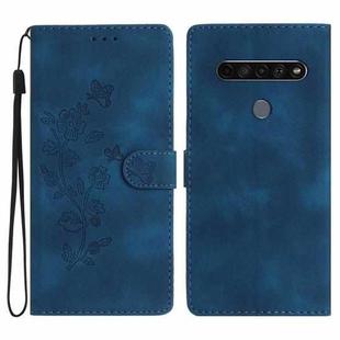 For LG K61 Flower Butterfly Embossing Pattern Leather Phone Case(Blue)